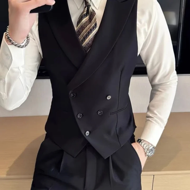 Banquet Business Office Social Work Wear Bottoming Slim Suit Vest Men Clothing Korean Fashion Smart Casual Black Sleeveless Tops