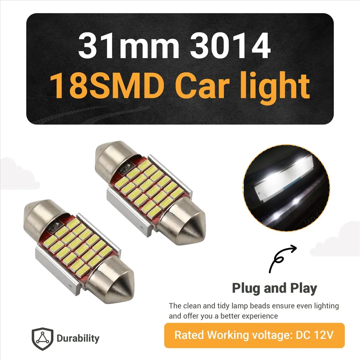 2Pcs C5W C10W 31mm 3014 18SMD Festoon License Plate Light 12V Main in Car Light