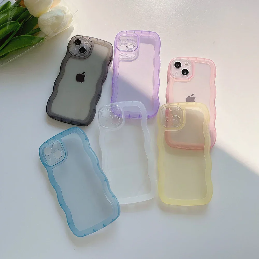 For iPhone 15 14 13 12 11 Pro MaxXS  7 8 Plus Case Cute Transparent Curly Wave Hybrid Shockproof Bumper Cover Soft Funda image 6