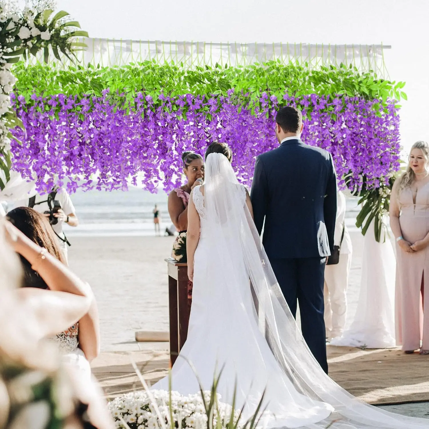 12 Pack Artificial Wisteria Hanging Flowers, Fake Silk Flower String for Wedding, Party, Wall Backdrop Decor (Purple)