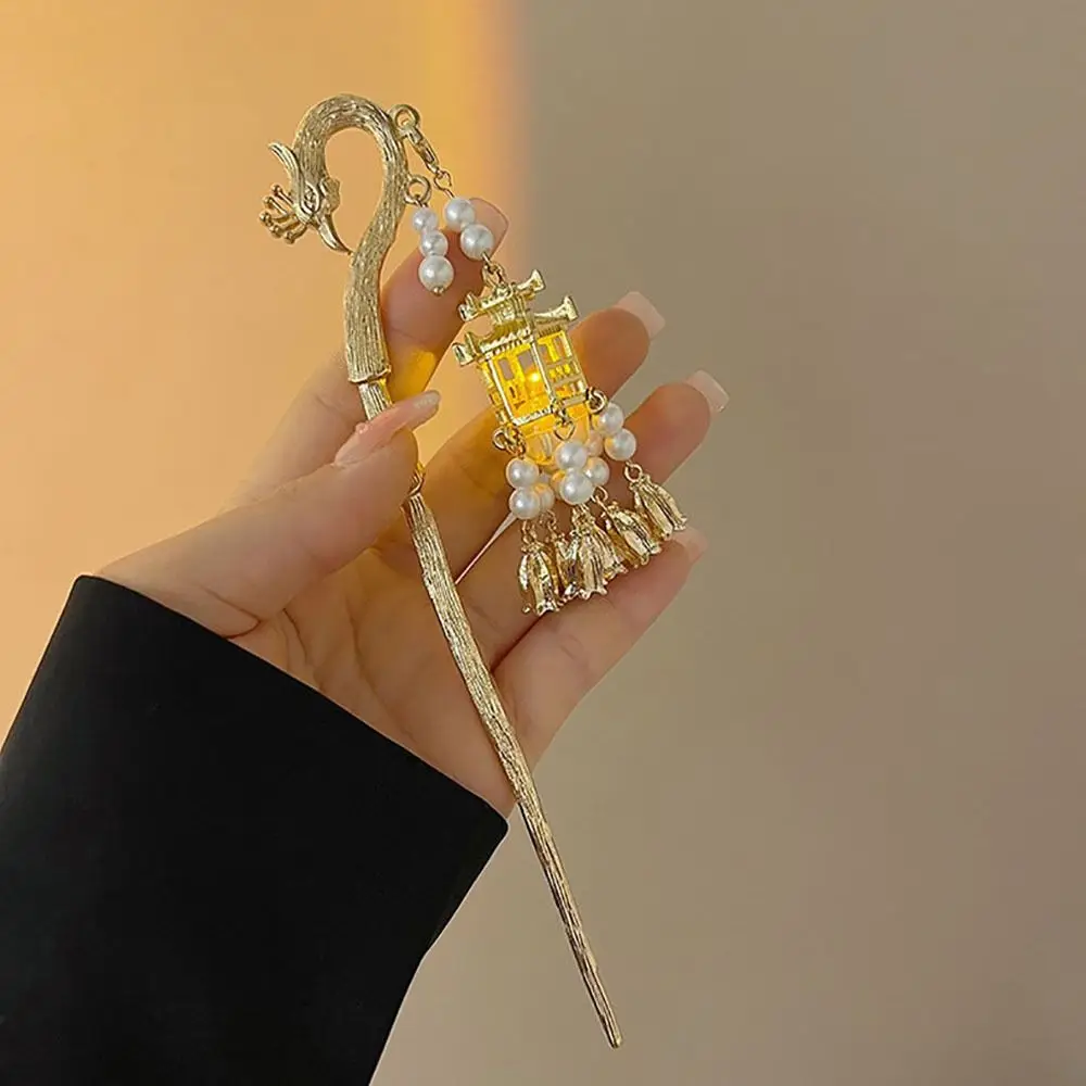 Hairpin Pearl Girl Hair Accessories Lamp Lantern Ancient Style Hairpin Glow Hairpin Chinese Style Headwear Hanfu Hair Sticks