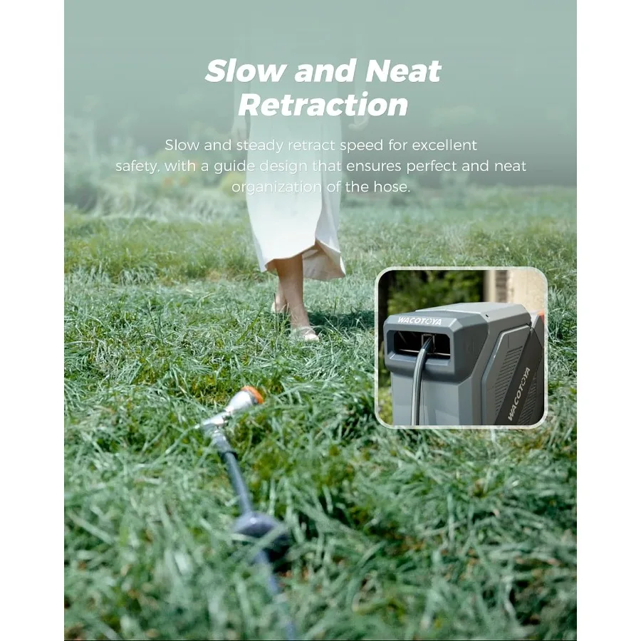 Retractable Garden Hose Reel 5 8 in x 75 ft Professional Metal Bracket with 9Pattern Metal Nozzle and UV Resistant Brass Fittin