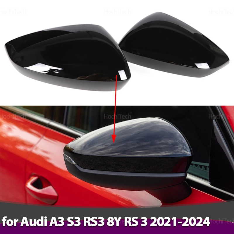 2x Carbon Fiber Look Black Rearview Side Mirror cover Caps for Audi A3 S3 RS3 8Y RS 3 2021-2024