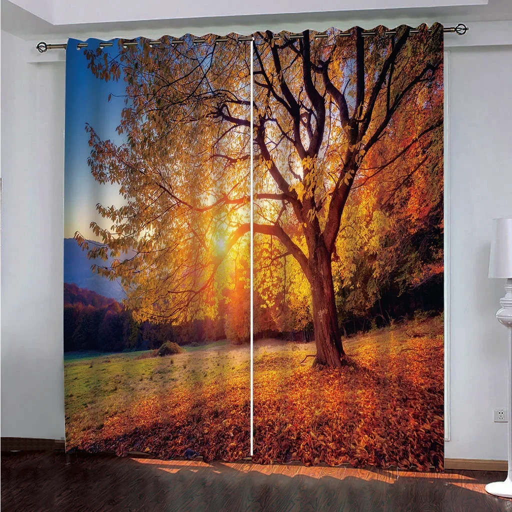 

Ready-made Natural Senery Forest Sunset Thin Window Curtains For Kids Bedroom Living Room Bathroom Kicthen Door Hall Home2Pieces