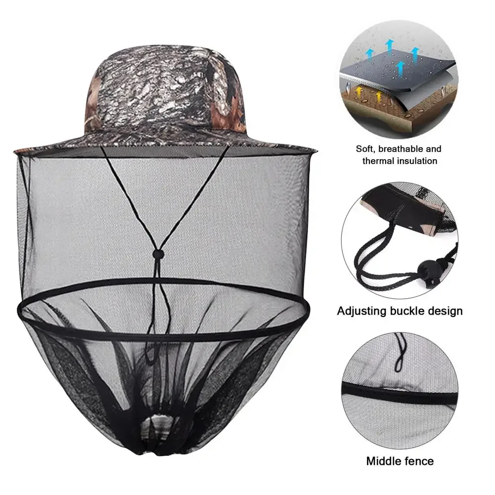 Unisex Bucket Hats Foldable Mosquito Hat with Hidden Net Mesh Repellent Insect Bee Protection Outdoor Sunscreen Fishing Cap