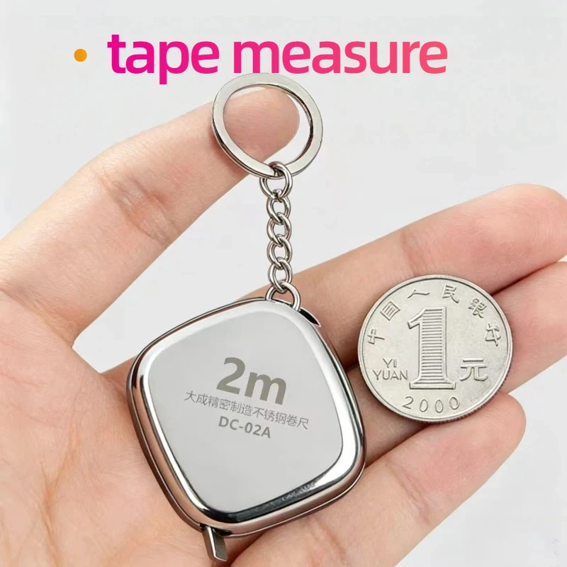2m Stainless Steel Tape Measure Mini 2-meter Keychain Small Tape Measure Stainless Steel Extendable Keyring Tape Measure Tools