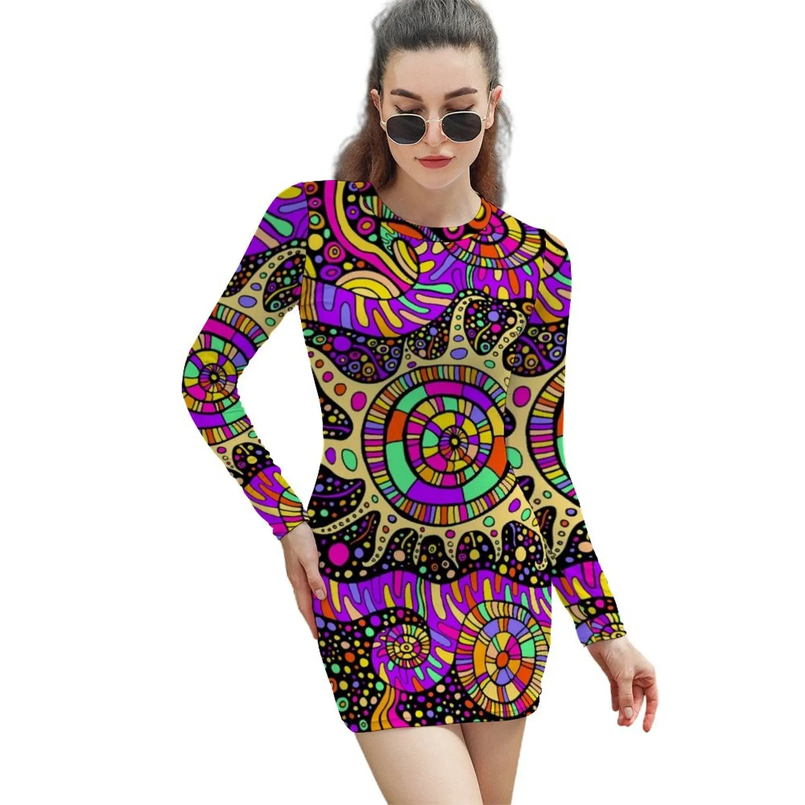 

Trippy UV Rave Tentacles Black Light Trip Long-Sleeved Sheath Dress Bride dresses summer dress evening dresses women