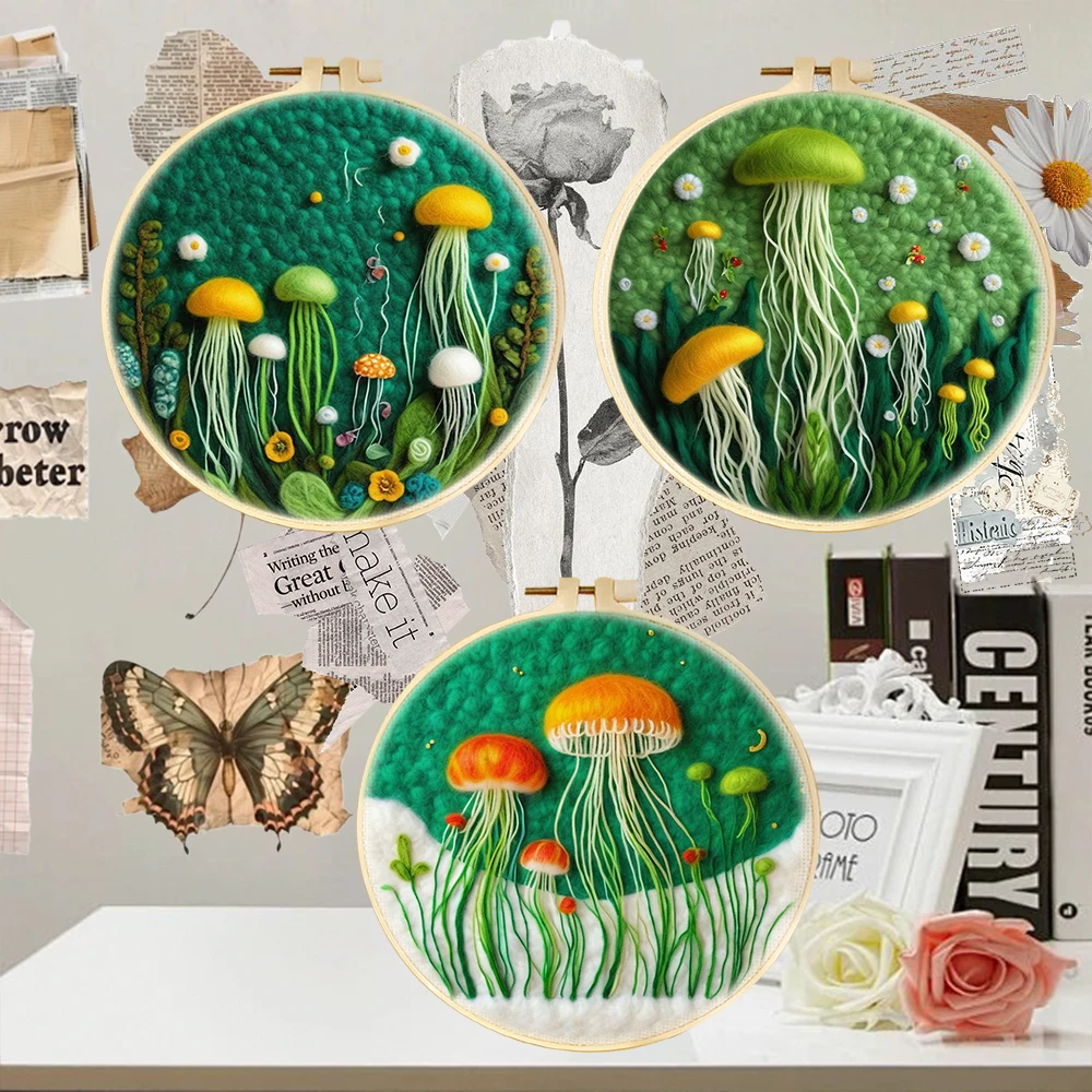 

Набор для игольчатого валяния: Набор для рукоделия из шерстяного войлока для создания медуз и животных. Уникальный подарок, произведение искусства для взрослых, декор для дома.