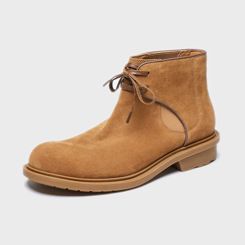 

Luxury Cow Suede Mens Oankle Boots 2026 Autumn British Style Handmade Genuine Leather Flat Outdoor Social Business Shoes Male