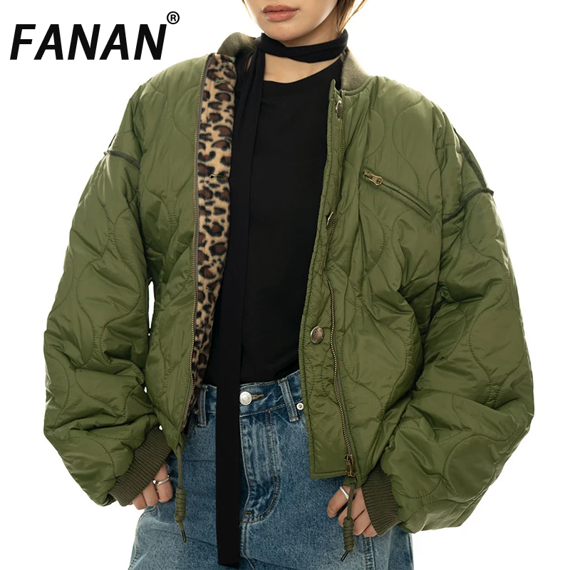 

FANAN зеленые толстые теплые хлопковые пальто женские однобортные с круглым вырезом винтажная уличная одежда свободные куртки женские парки зимняя новинка