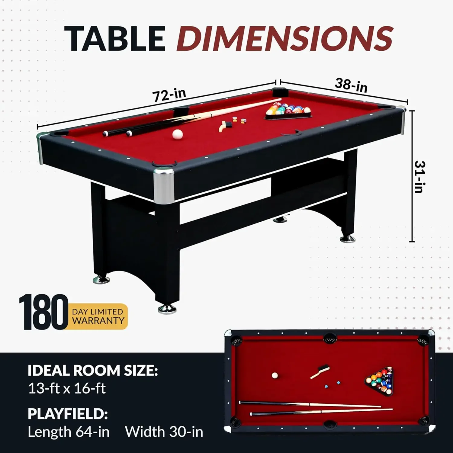 6 Ft Pool Table, with Ping Pong Multi Game Combo Tables for Family Recreation Game Rooms - Includes Billiard Ba