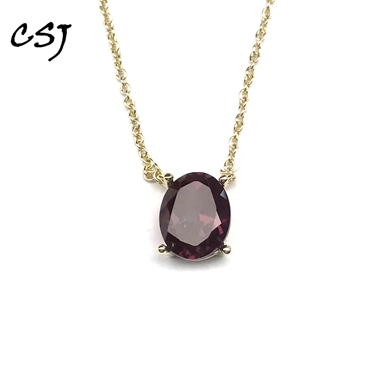 CSJ 3.3Ct Lab Grown Alexandrite Pendant Solid 925 Sterling Silver Gemstone Oval 8*10mm Necklace for Women Party Birthday Gift