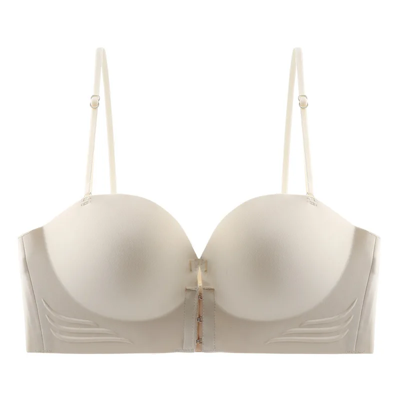 Artículo novedoso, ropa interior antideslizante sin tirantes con hebilla frontal para mujer con pechos pequeños, sujetador con texto de reunión grande, correa invisible
