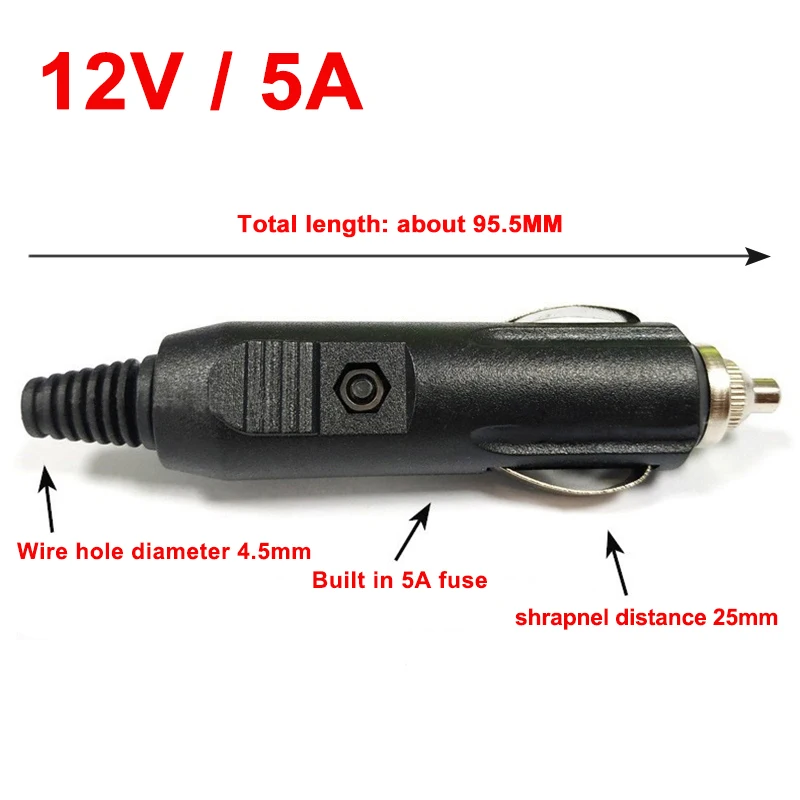 1/2/5pcs Car Plug Adapter 12V Male Car Cigarette Lighter Socket Plug Connector Fuses 5A with LED Indicator Power Charger Adapter