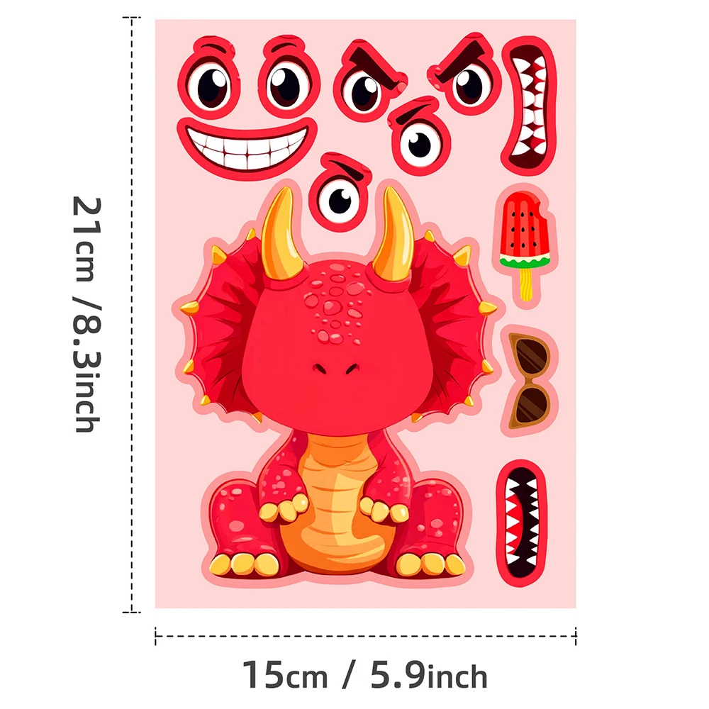 

6/12sheets Cute Dinosaur Animal Puzzle Stickers Cartoon Make a Face Game Funny Children DIY Assemble Jigsaw Sticker Kid Toy Gift
