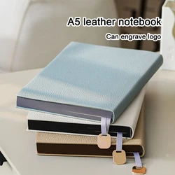 (Can Engrave Logo) A5 Soft Leather Thickened Student Notebook, Diary, Work Notepad, Business Meeting Record Book, Subject Notes