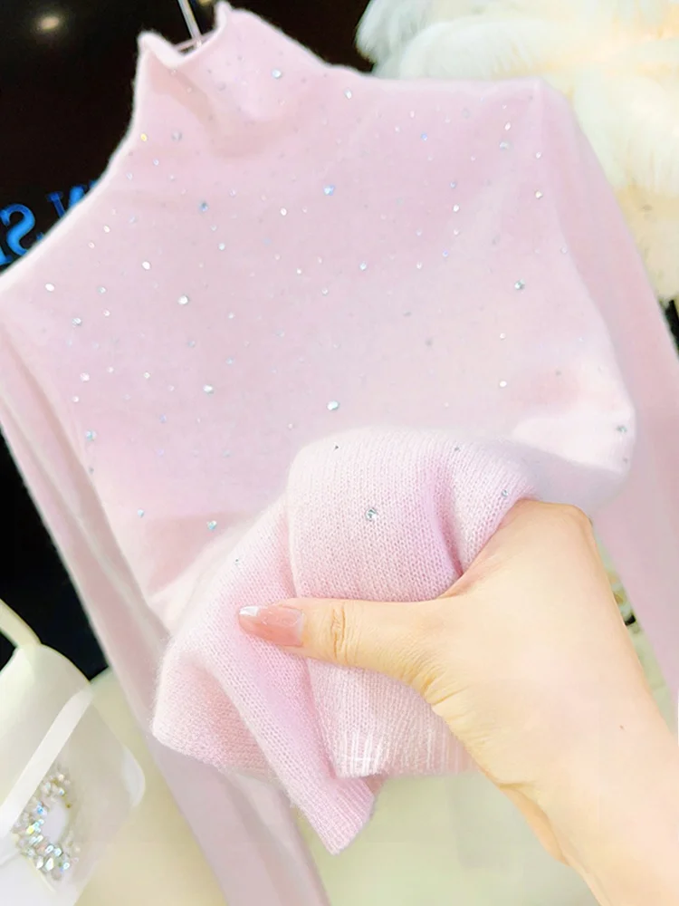 

Heavyweight Embellied Camere Long Sve f High Collar Wool Sweater Autumn Winter Soft Skin-friendly Women's Knitwear