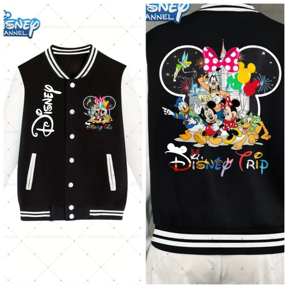 

Disney Official Women's Mickey and Minnie, Donald Duck, Goofy, Pluto Jacket with Minnie Bow Decoration