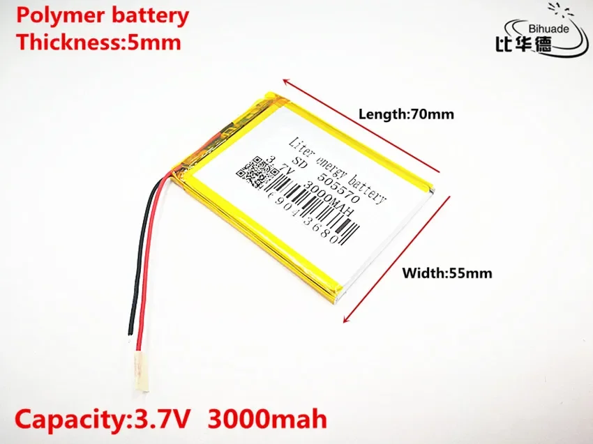 2pcs Liter energy battery Good Qulity 3.7V,3000mAH,505570 Polymer lithium ion / Li-ion battery for TOY,POWER BANK,GPS,mp3,mp4