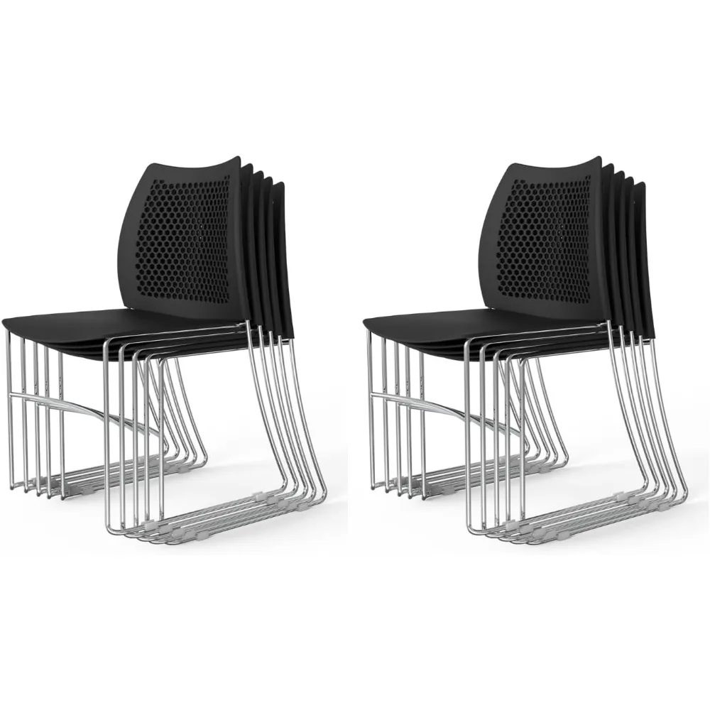 

Stacking Chairs Set of 10 Stackable Office Chairs with Metal Sled Base, Ergonomic Plastic Seat & Holes Back, Stacking Chairs