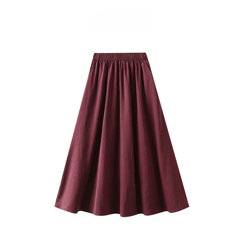 

Autumn 2024 Women's Mid-Length A-Line Skirt with kets plus Size Slimming Long Skirt Polyester Fiber Ladies Faion