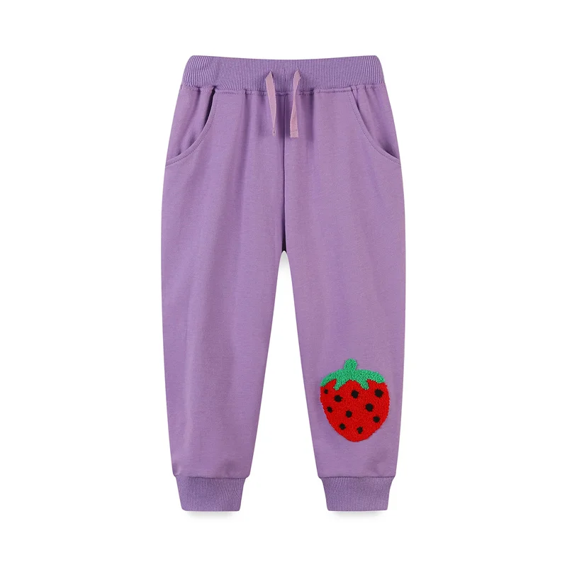 

Jumping Meters 2-7T Girls Sweatpants Strawberry Embroidery Drawstring Children's Clothing Hot Selling Toddler Trousers Pants