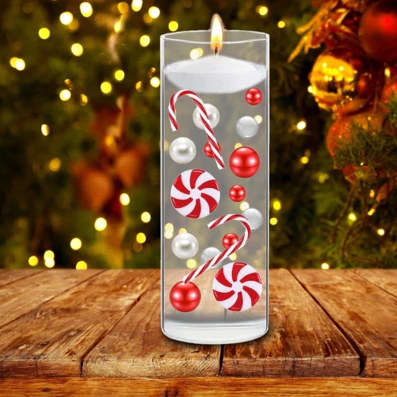 Juego relleno jarrón con perlas agua navideña, cuentas gel velas flotantes para centro del