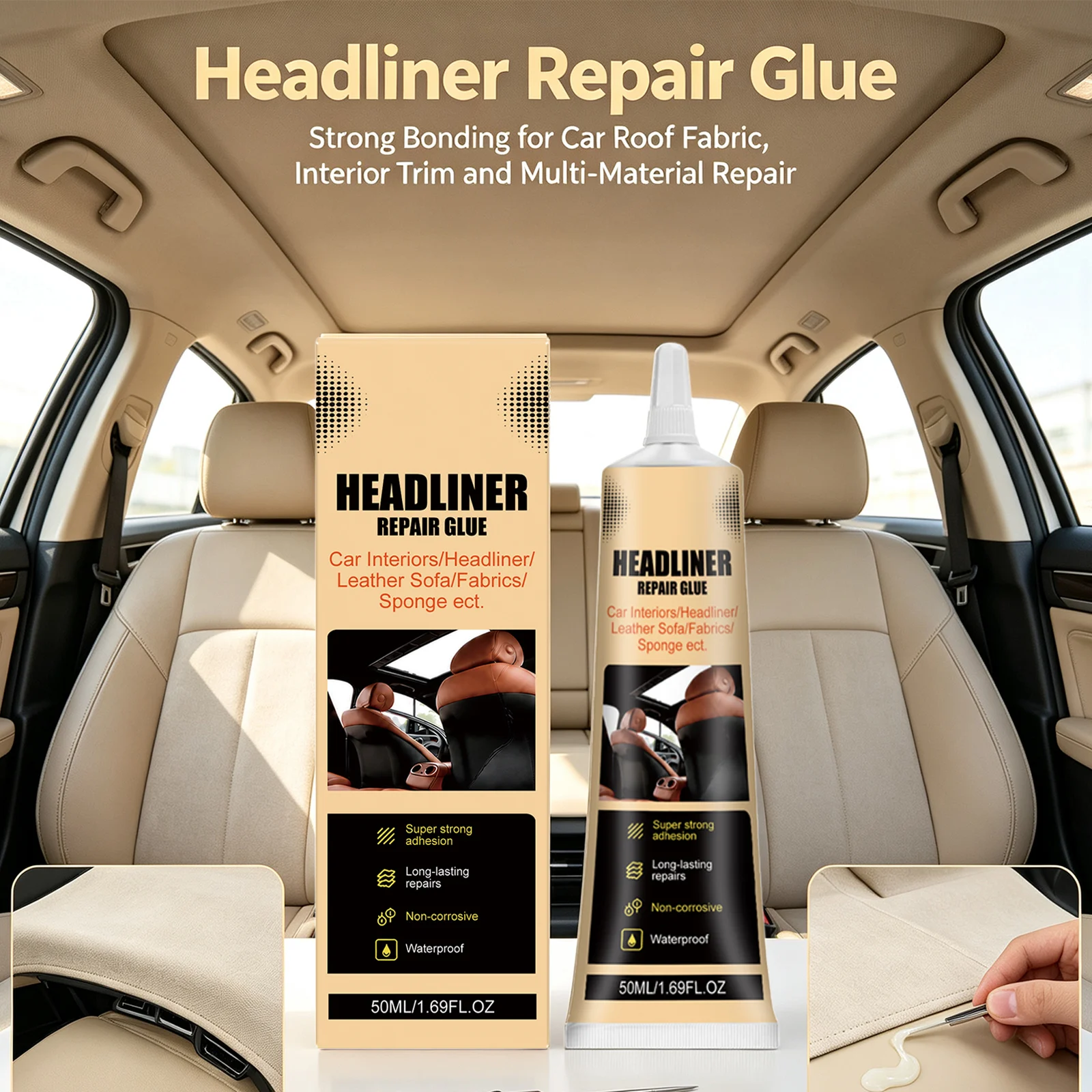 Car Headliner Repair Adhesive Repairing Sagging Roof Liner Interior Fixed Automotive Interior Strong Bond Quick Dry Fabric Glue