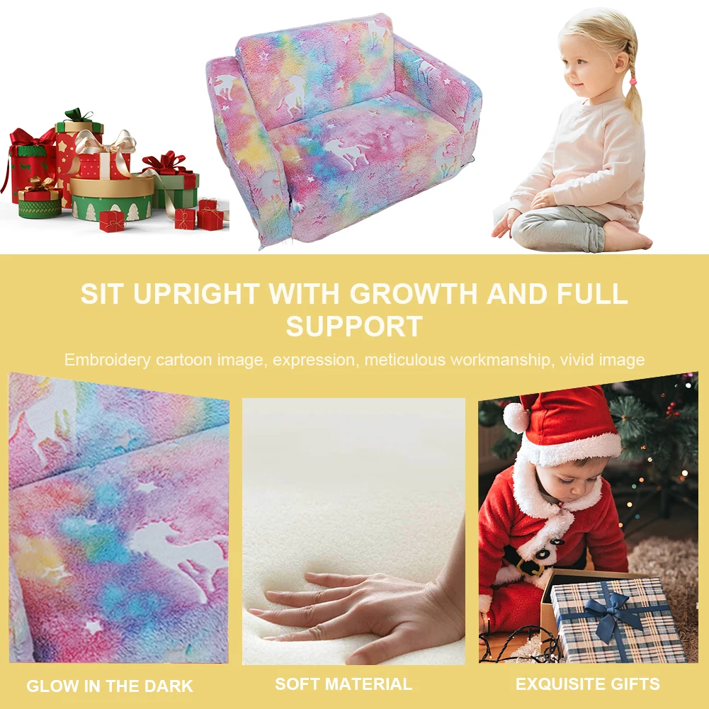 Cómoda silla para niños pequeños plegable que brilla en la oscuridad, silla convertible de espuma de felpa, sofá para niños que brilla en la oscuridad con estrellas para niñas y niños