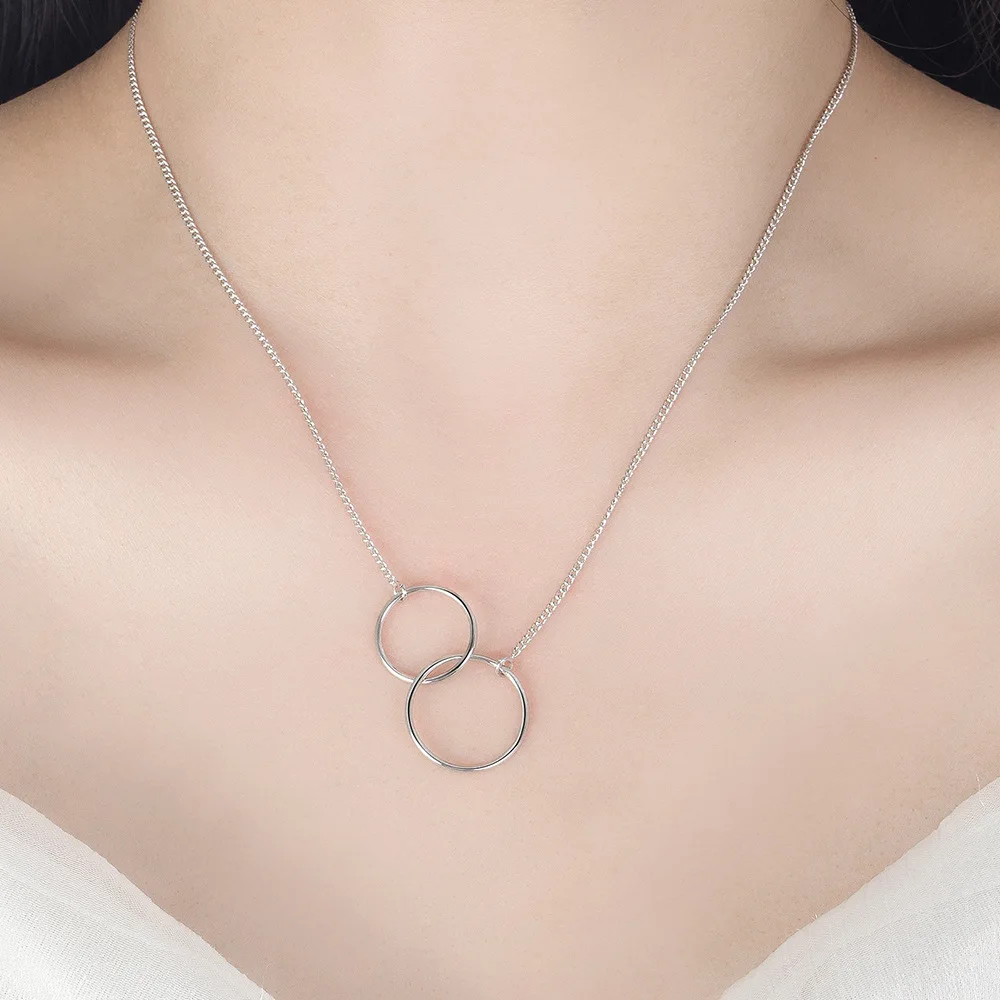 Edelstahl Schmuck 2 Kreis runde Choker Halskette Anhänger für Frauen Männer Silber Farbe Kreis Femme Colar Choker Halsketten
