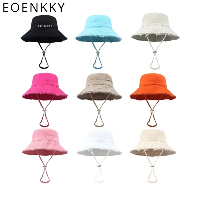 EOENKKY Adult Anti-uv Bucket Hat with Alloy Badge Outdoor Sports Fisherman Cap for Women Teenagers Casual Summer Sunscreen Hat