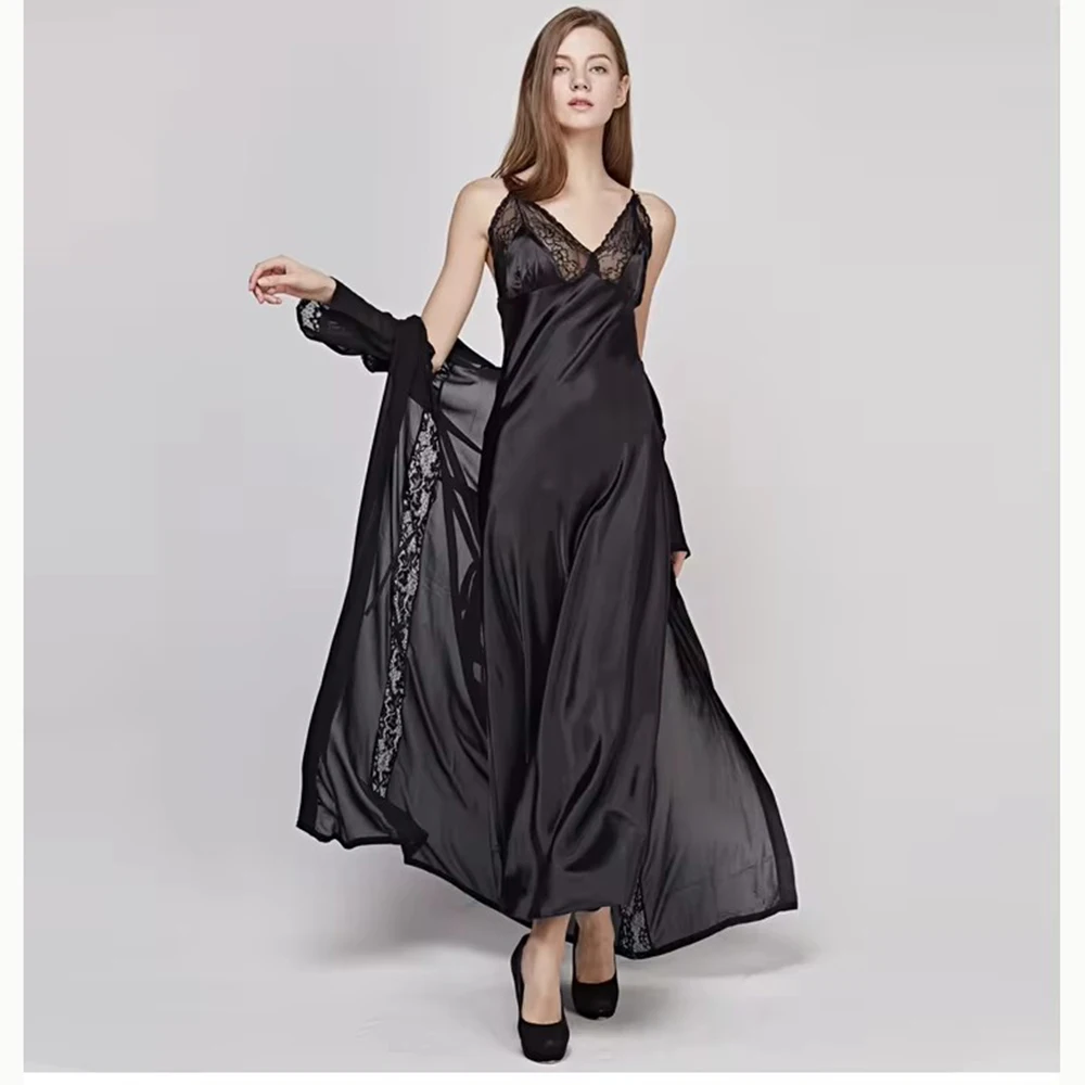 

Женская длинная ночная сорочка-комбинация, сексуальное кружевное белье с открытой спиной, домашняя одежда, летняя новинка, шелковая атласная пижама, одежда для дома и отдыха