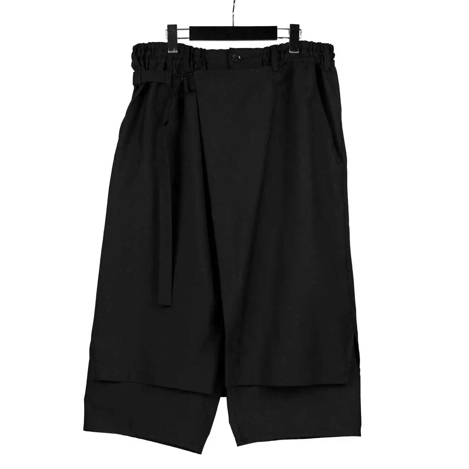 

TOP-YAMAMOTO original design dark style niche black loose double-layer pure cotton elastic waisted cropped pants for men
