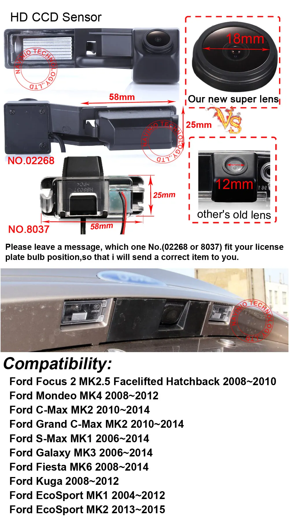 Car Rear View Camera For Ford Focus 2 MK2.5 Facelifted/Mondeo MK4/Grand C-Max MK2/Kuga/Fiesta MK6/Galaxy MK3 EcoSport MK1 S-Max