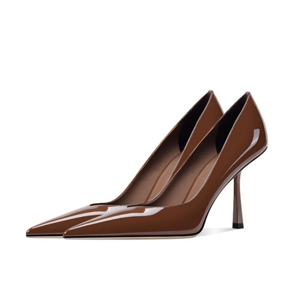 

Temperament Fashion Pointed High Heels Sexy New Patent Leather Shallow Mouth Black Single Shoes Fashion High Heels Women's Shoes