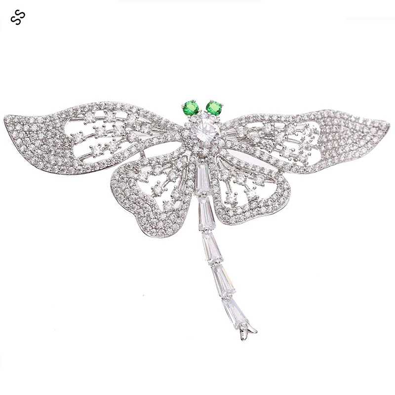 

Dragonfly Brooches for Male/Female Garment Accessories White Zircon Silver Metal Animal Design Corsage Pins Super Flash Bling