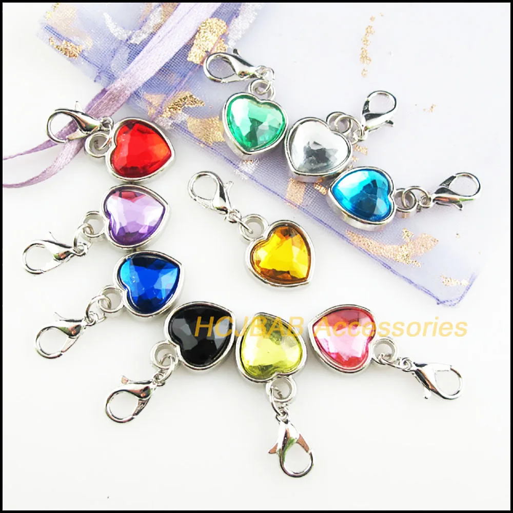 20 szt. Matowe posrebrzane Retro mieszane akrylowe serce z zapięciami z pazurem homara Charms 12,5x16,5mm — zdjęcie 3
