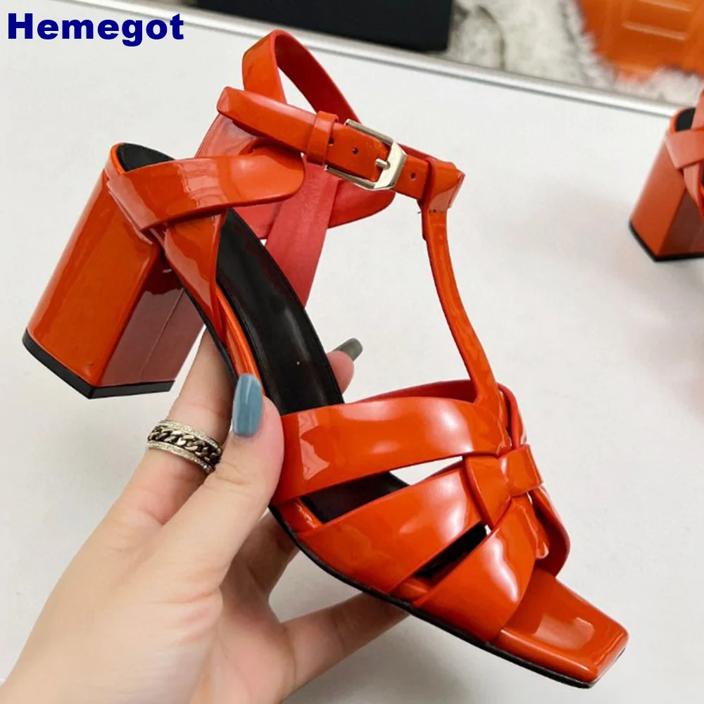 

Genuine Leather Hollow Roman Sandals 2024 Summer Open Toe Buckle Casual Sandals Fashion Women 6.5Cm Red Thick High Heel Sandals