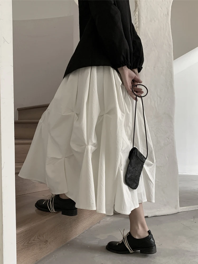 

Japanese Style A-Line Skirt Women's Spring Season Irregular Heavy Embroidery Dark Style Pleated High Waist Cotton Skirt