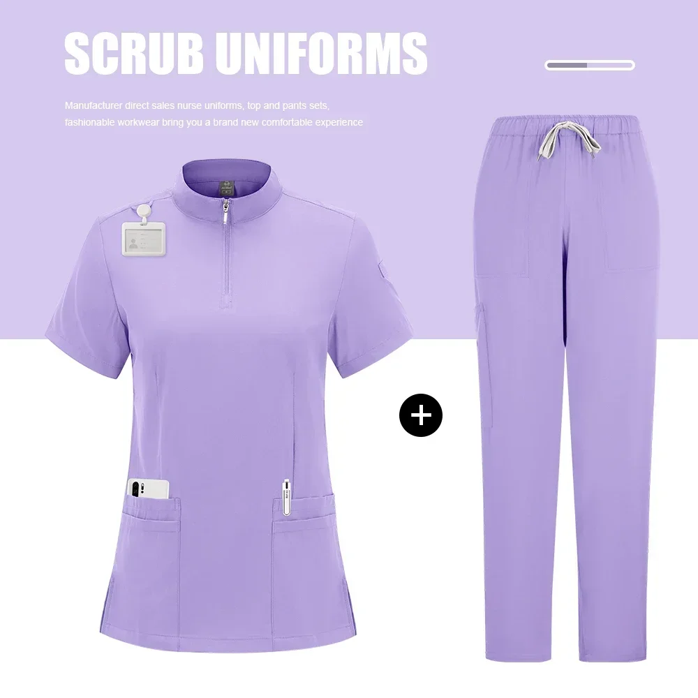 Nuove uniformi ospedaliere elastiche Scrub Camice da laboratorio medico Uniforme da infermiera Unisex Scrub Suit Abbigliamento medico per le donne