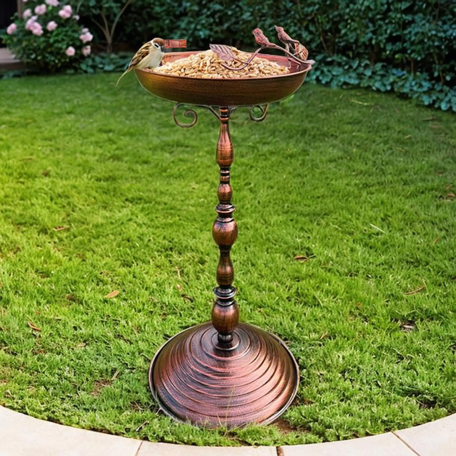 

Garden Bird Bath Decoration Round Base Design Rustic Iron Stable Support Versatile Birdbath Birdfeeder for Lawn Patio Courtyard