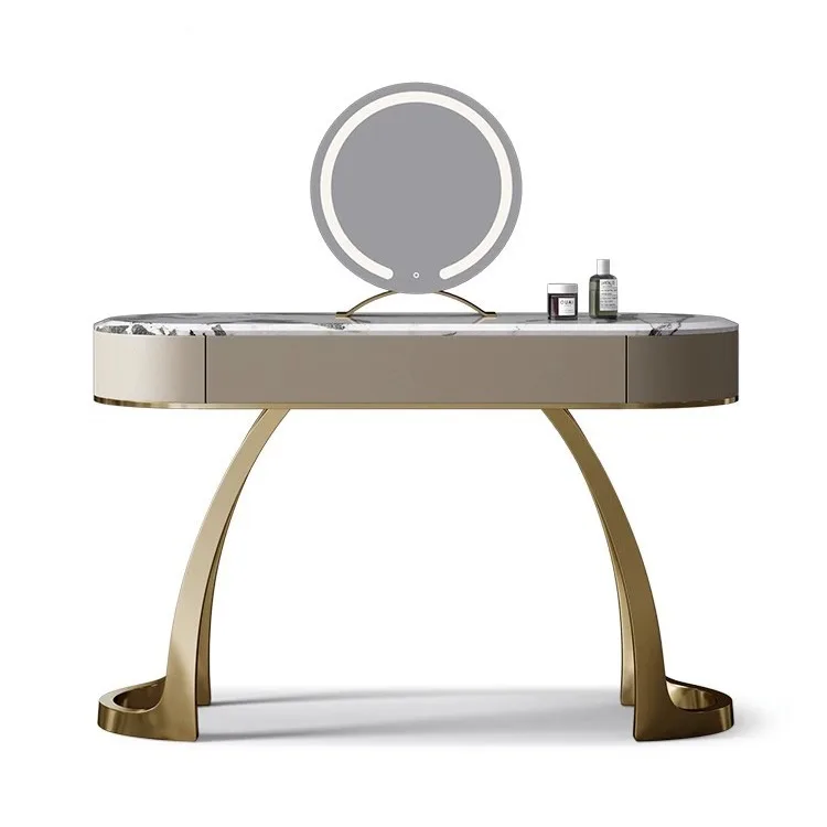 

Light luxury dresser new makeup table natural marble solid wood stainless steel black walnut makeup cabinet