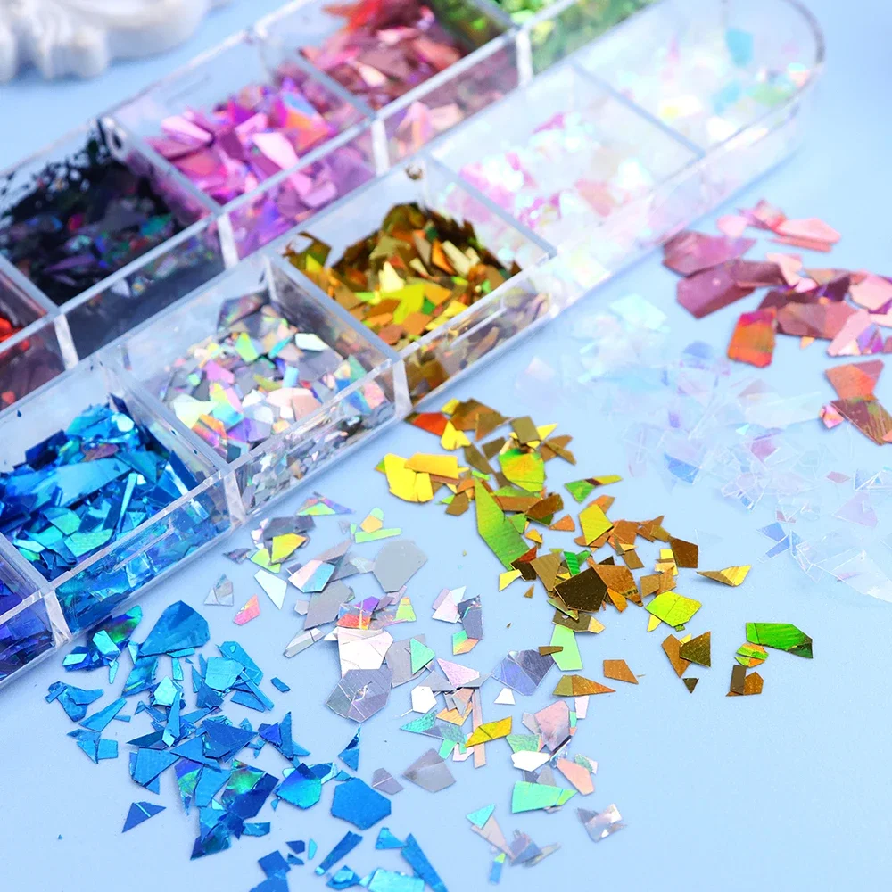 Holographic Resin Irregular Sequin Filler Colorful Glass Confetti Flake Epoxy Silicone Mould Filling Material for DIY Crafts