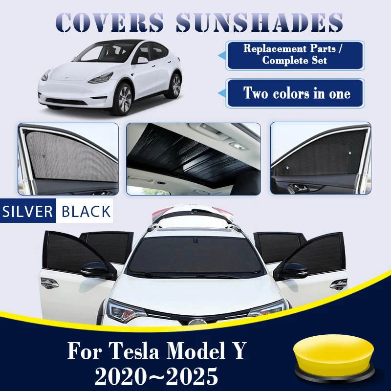 Car Sunshade Covers For Tesla Model Y 2020 2021 2022 2023 2024 2025 Black Silver Sunscreen Window Visor Coverage Pad Accessories