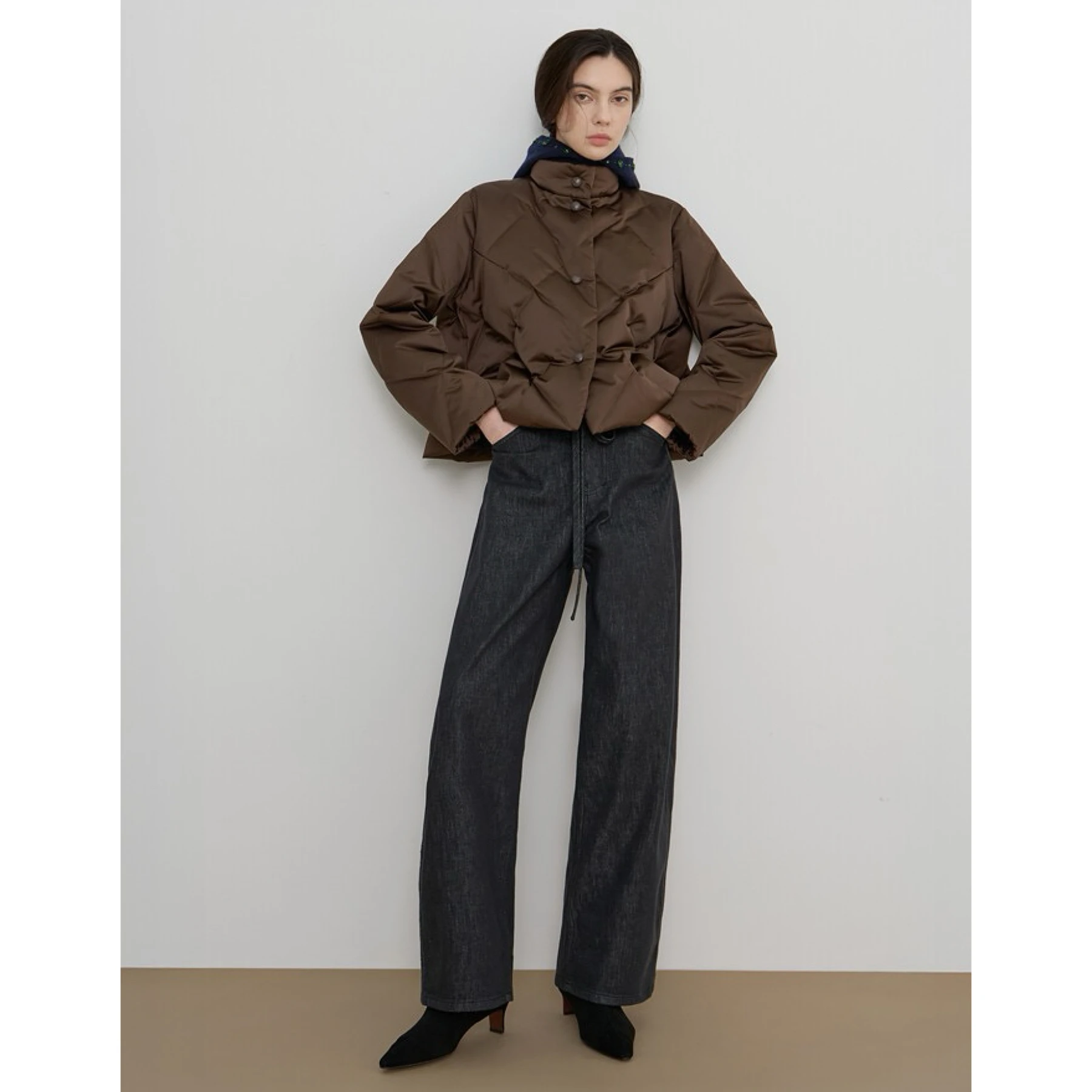 

Lemon Cheese LAN25 Winter ort Loose Knitted Goose down Jaet with Stand Collar And Diamond Pattern for Women Casual Sle