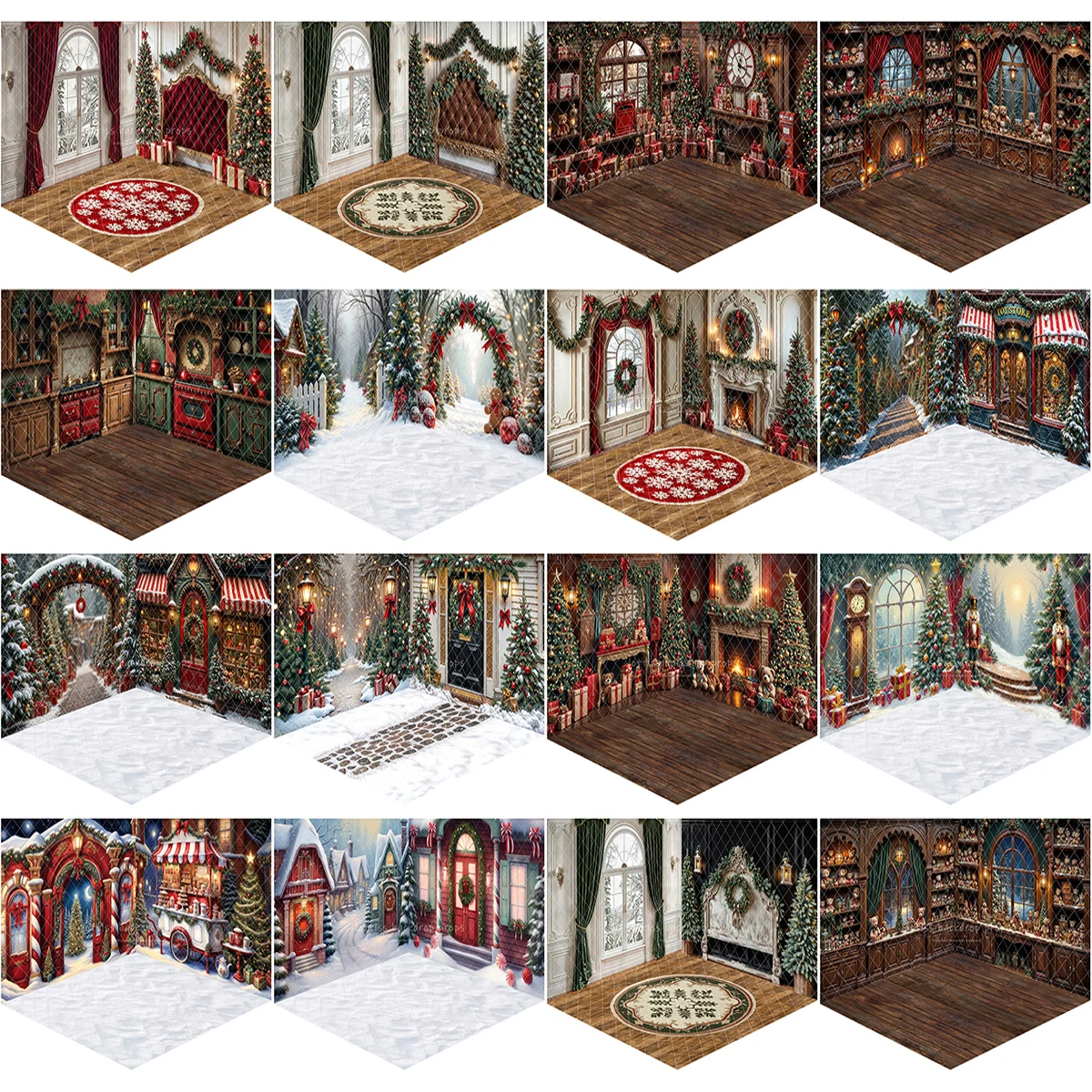 Christmas Room Backdrops Hearboard Fireplace Barn Santa Workshop Xmas Mail Nutcracker Props Kids Adult Photography Backgrounds