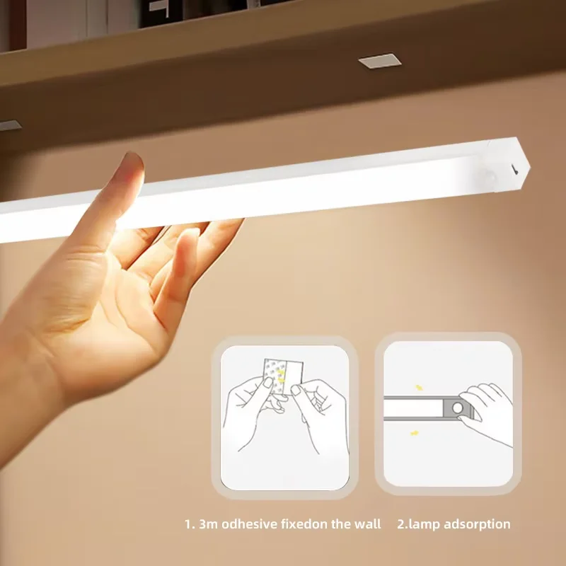 30cm LED Long Strip Induction Lamp USB Rechargeable Motion Sensor Under Cabinet Light for Kitchen Bedside Entrance Detector Tube