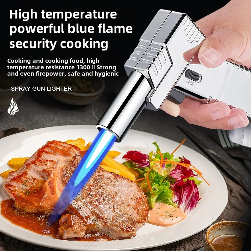 New Butane Gas Lighter High Temperature Blue Flame Direct Jet Lighter BBQ Barbecue Moxibustion Cigar Charcoal Metal Welding