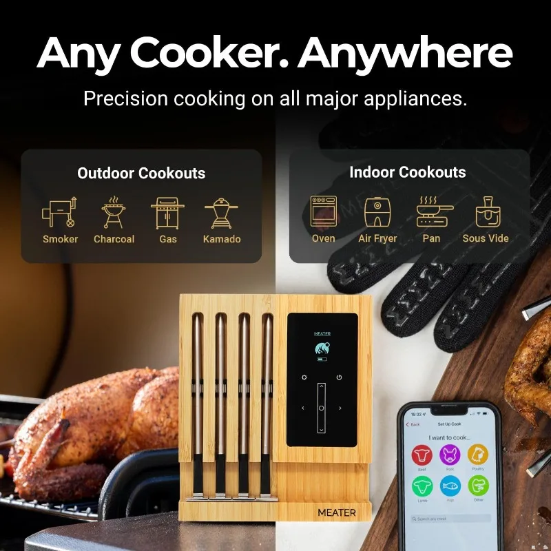 

4-Probe Premium WiFi Smart Meat Thermometer | for BBQ, Oven, Grill, Kitchen, Smoker, Rotisserie | iOS & Android App