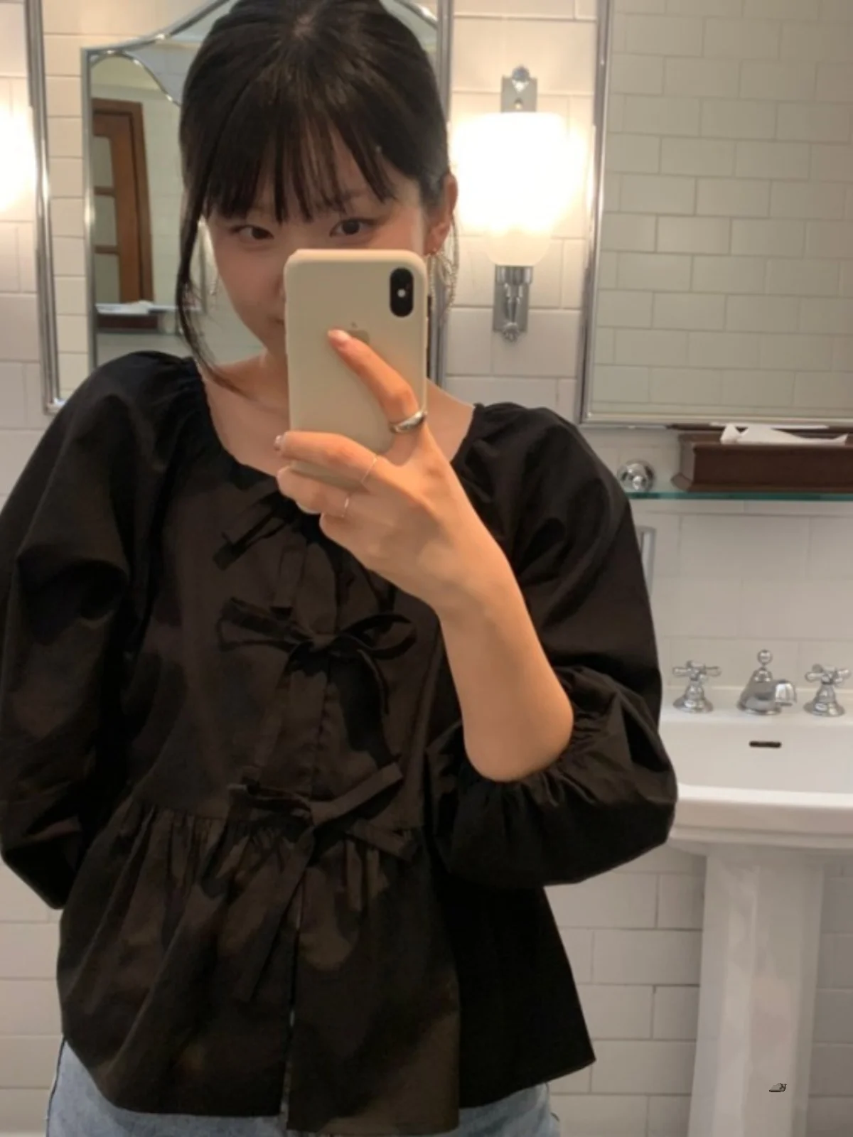 Vintage Chic Long Sve irt haut pour femme Design Simple Sensation réduction de l'âge printemps Faion coton décontracté ample irt